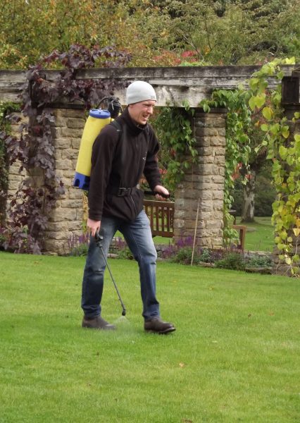 Andy spraying chafer grub nematodes on the Lower Lawn, The Week That Was, Winterbourne House and Garden, Digging for Dirt
