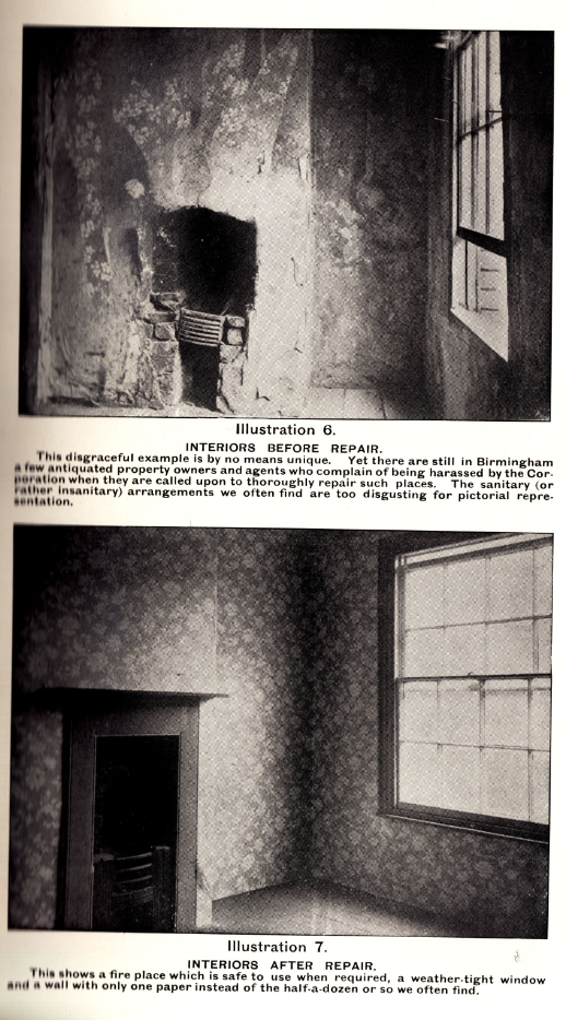 Interior before and after repair, from “Housing Reform”, a lecture by John Sutton Nettlefold, March 1906, News from the Archives, Digging for Dirt, Winterbourne House and Garden