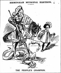 Cartoon of John Nettlefold, Birmingham Mail, 1906, News from the Archives, Digging for Dirt, Winterbourne House and Garden
