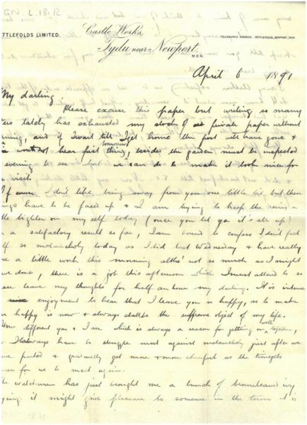 Letter from John to Margaret, 6 April 1891