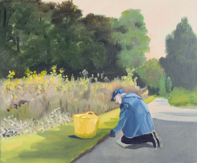 Painting of a gardener at Winterbourne for Carolyn Blake's new exhibition