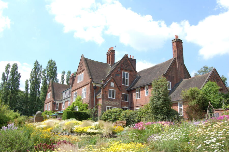 House from back with anthemis in bloom